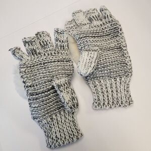 Totes Womens Finger Fingerless Mitten Gloves Adjustable Gray White One Size O/S